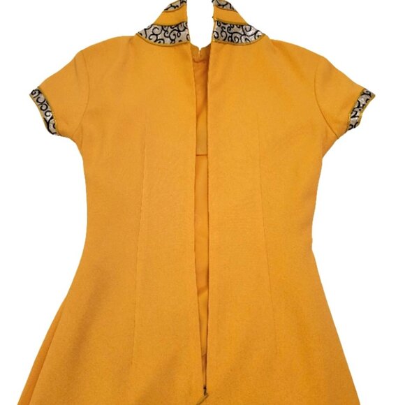 Golden Brocade Mandarin Qipao Dress – Elegant Cheongsam style Formal Wear - Picture 5 of 12